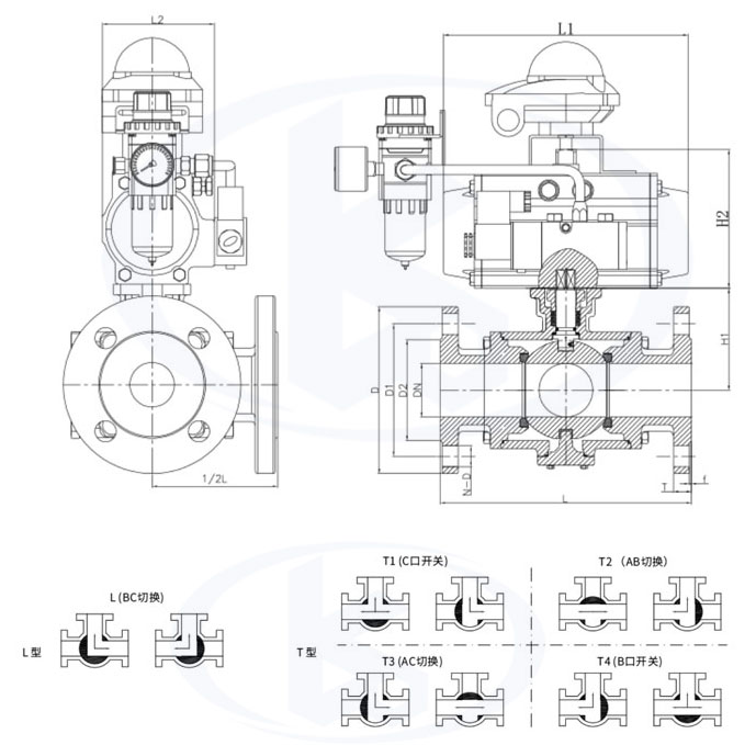 氣動(dòng)三通球閥外形尺寸
