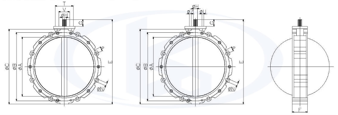 雙法蘭氣動粉塵蝶閥外形尺寸